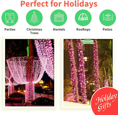 Super-Bright Extendable Blue Christmas Lights Decoration 100Lights 19.6ft UL Certified Mini Bulb String Lights Set for Outdoor Christmas Tree Garden Holiday Party Patio Wedding Garland Decor