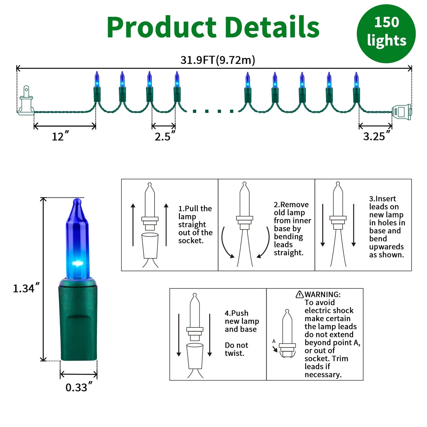 Super-Bright Extendable Blue Christmas Lights Decoration 100Lights 19.6ft UL Certified Mini Bulb String Lights Set for Outdoor Christmas Tree Garden Holiday Party Patio Wedding Garland Decor