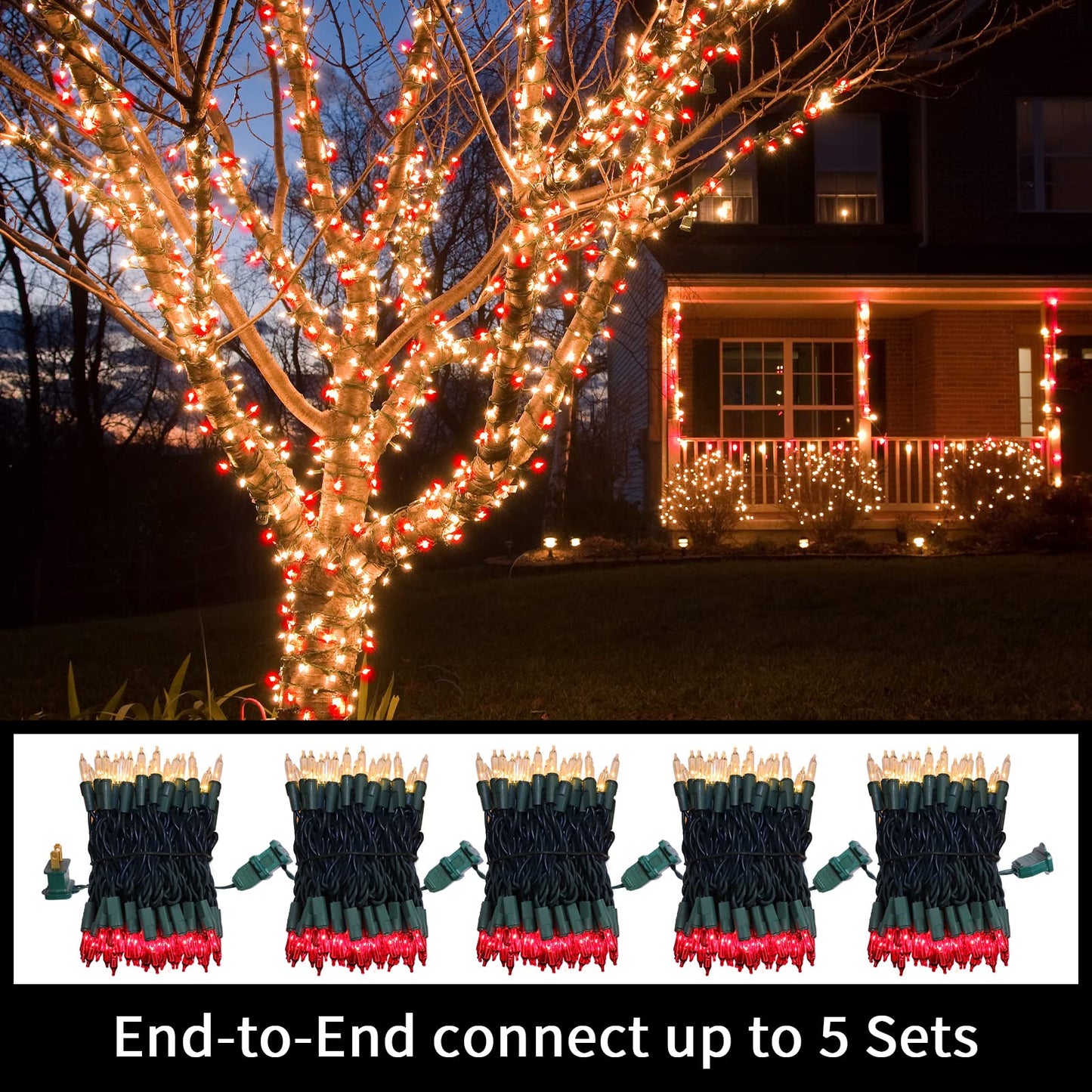 Super-Bright Extendable Blue Christmas Lights Decoration 100Lights 19.6ft UL Certified Mini Bulb String Lights Set for Outdoor Christmas Tree Garden Holiday Party Patio Wedding Garland Decor