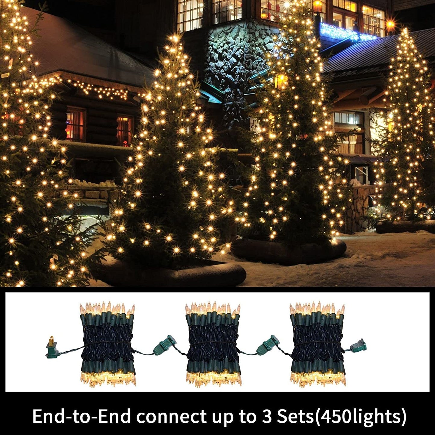 Super-Bright Extendable Blue Christmas Lights Decoration 100Lights 19.6ft UL Certified Mini Bulb String Lights Set for Outdoor Christmas Tree Garden Holiday Party Patio Wedding Garland Decor