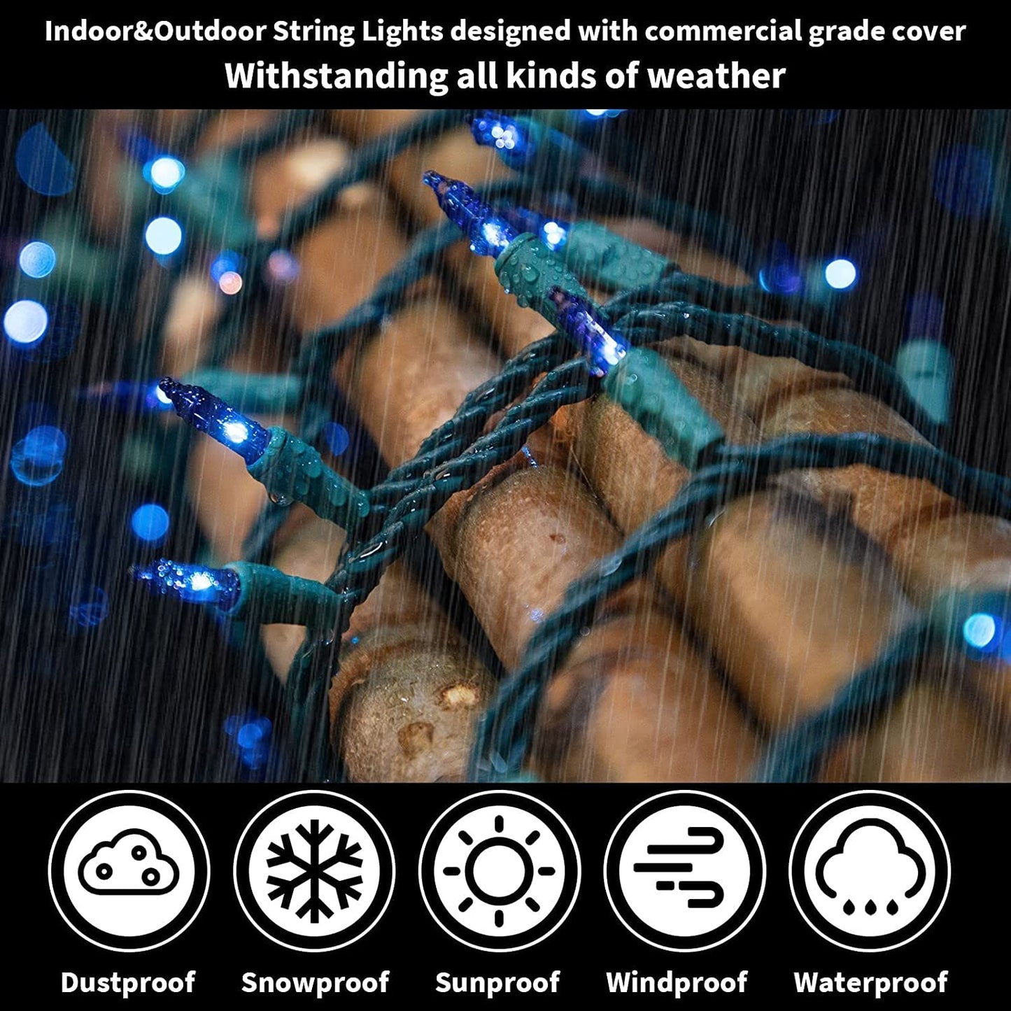 Super-Bright Extendable Blue Christmas Lights Decoration 100Lights 19.6ft UL Certified Mini Bulb String Lights Set for Outdoor Christmas Tree Garden Holiday Party Patio Wedding Garland Decor